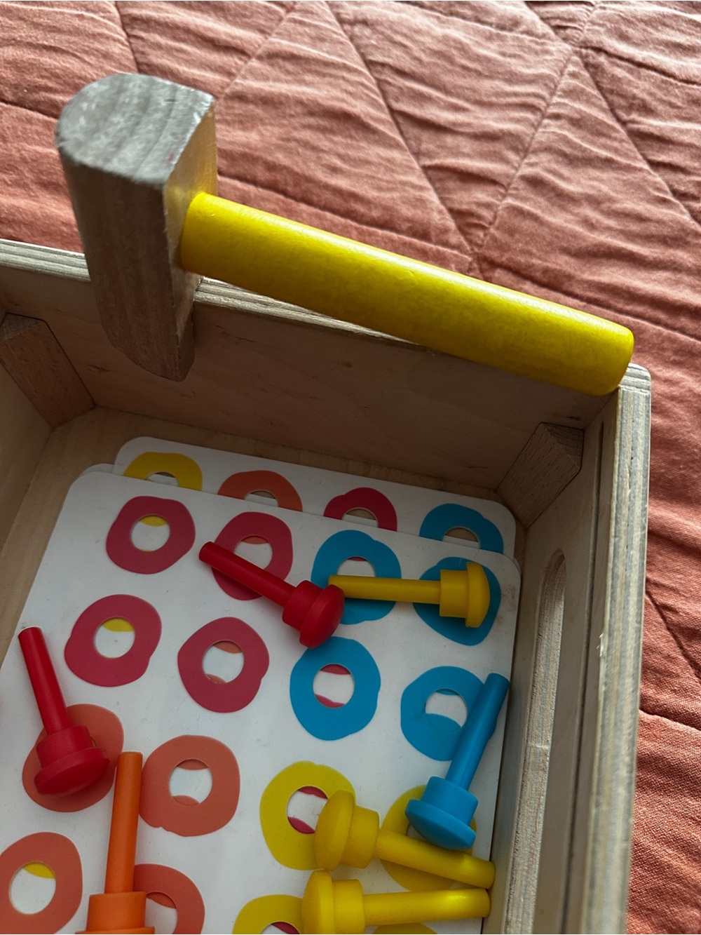 Wooden Match and Tap Hammer Peg Toy - Yellow & Multicolor